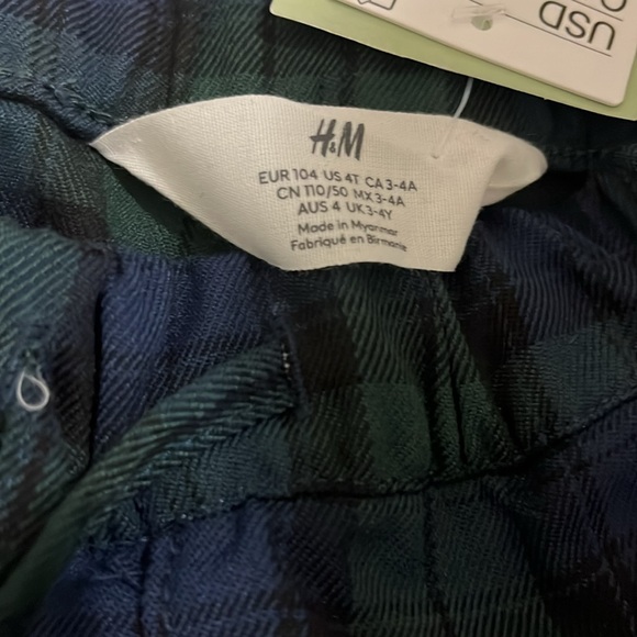 H&M Boys US 4T CA 3-4A Plaid Green/Blue Pants w Pockets x 2 front 1 back NWT $26 - Picture 7 of 14